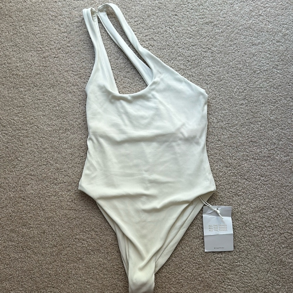 L*Space Phoebe One Piece Swimsuit Cream one shoulder NWT